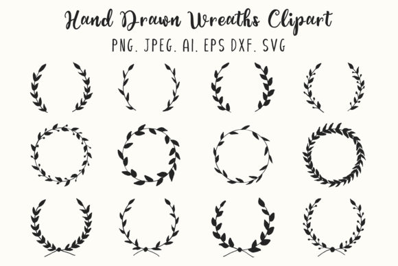 12 Hand Drawn Wreaths Clipart for Blog and Web Design