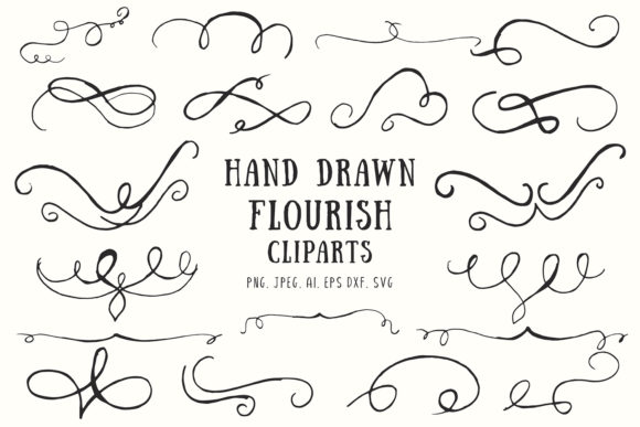 20 Flourish Hand Drawn Cliparts for Graphics and Illustrations