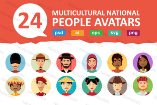 24 Multicultural National Avatars People - Graphics for Digital Sellers