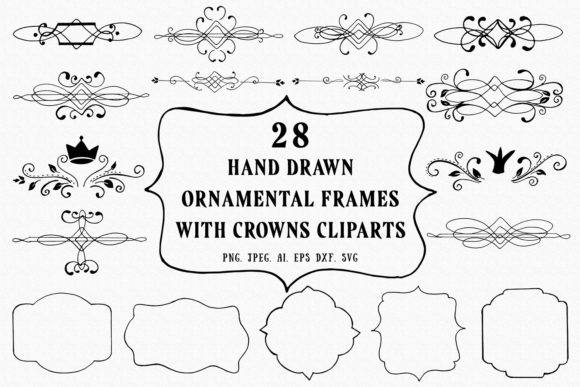 25 Handmade Frames with Crowns Cliparts for Graphics and Illustrations
