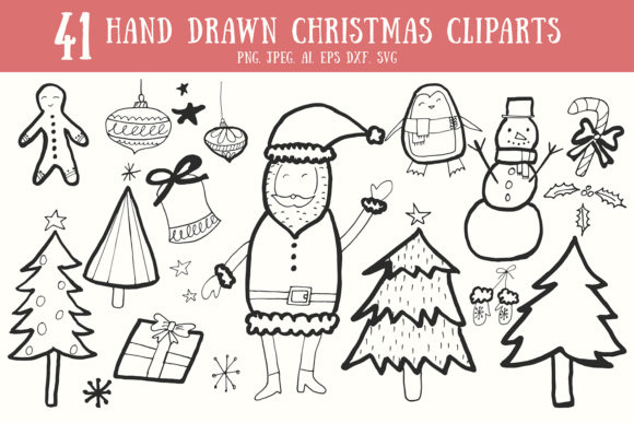 40 Handdrawn Christmas Cliparts: A Graphic Design Asset for Festive Illustrations