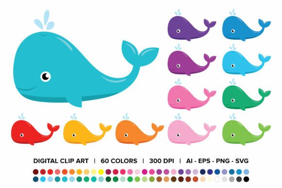 Baby Whale Clip Art Set for Crafting and Graphics