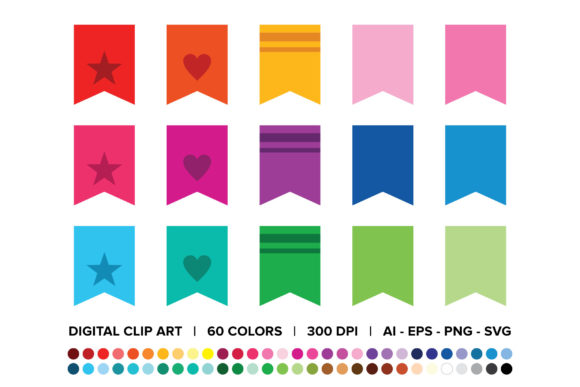 Bookmark Tab Flag Banner Clip Art Set for Decorative Graphics