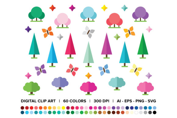 Geometric Magic Forest Clip Art Set for Decorative Elements