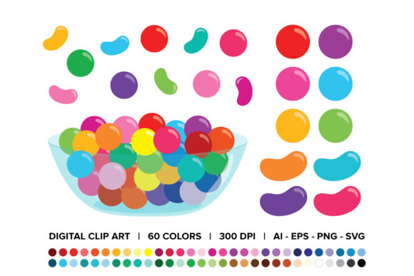 Gumballs Jelly Beans Candy Bowl Graphics