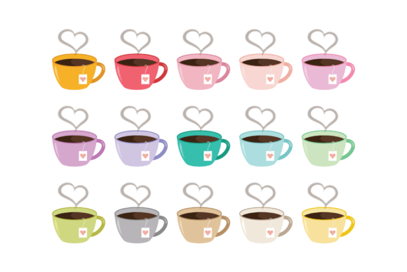 Heart Steam Tea Mug Cip Art Set for Marketing and Illustrations