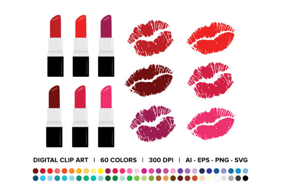 Lipsticks Kisses Clip Art Set for Creative Projects