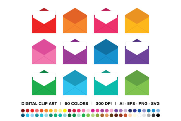 Open Mail Letter Envelope Clip Art Set for Graphics and Illustrations