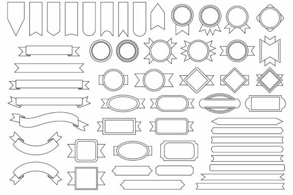 Outline Badge Banner Clip Art Set for Decorative Graphics