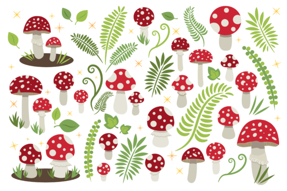 Toadstool Mushroom Clip Art Set for Illustrations and Graphics