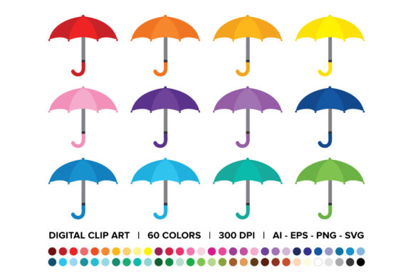 Umbrellas and Raindrops Clip Art Set for Modern Web Design