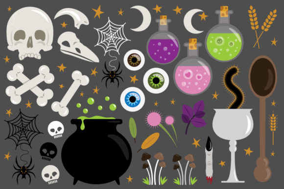 Witches Kitchen Clip Art Set for Branding and Packaging
