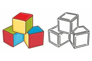 Wooden Cubes Graphics for Kindergarten Craft Projects